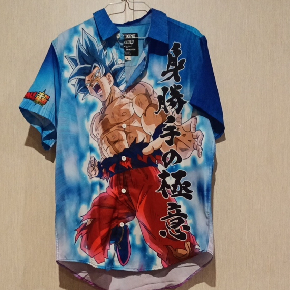 Hot Topic Blue and Red Casual Button Down Shirt